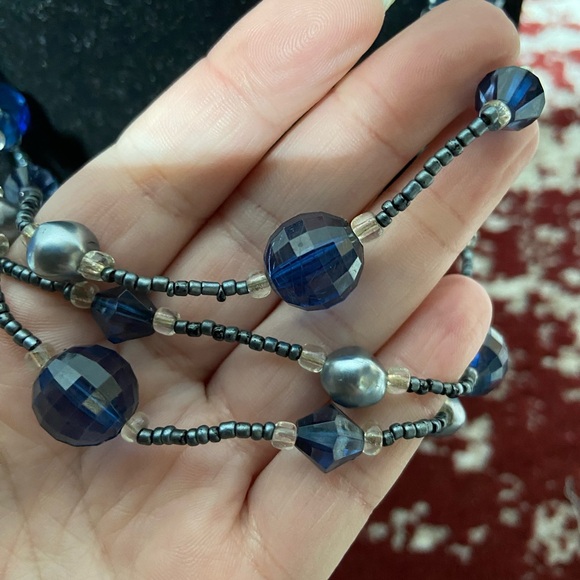 Gray and Blue Large and Seed Bead Long Necklace. Multiple Options for Layering - Picture 6 of 6